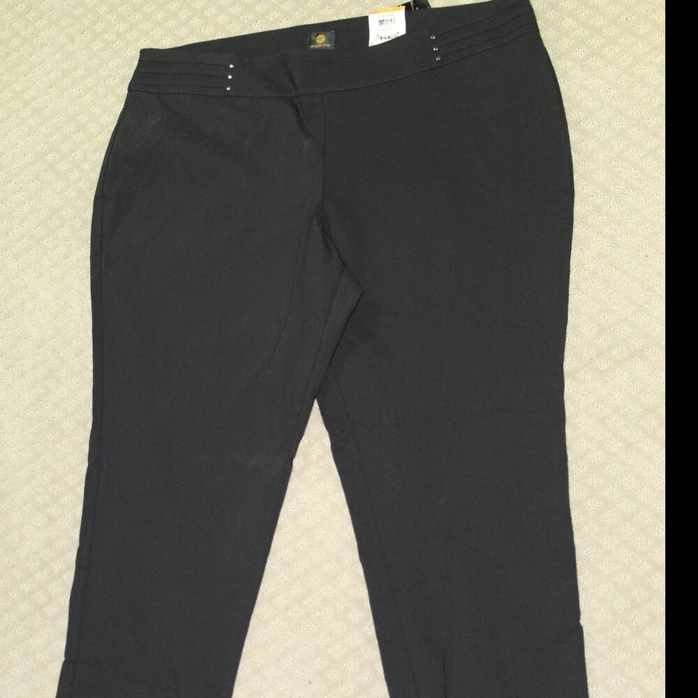JM Collection Black Dress Pull On Rivet Pants Slim Leg Size 24WP Plus Petite NWT
